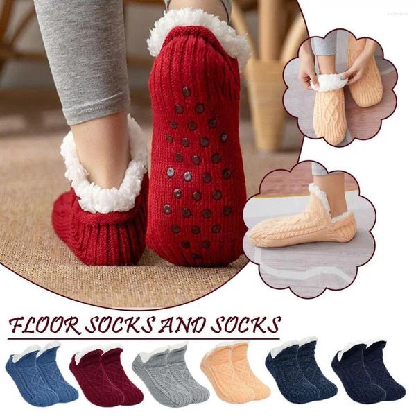 Chaussettes pour hommes 1 paire couleur unie anti-dérapant plancher épaissir tongs en peluche pantoufles de chambre chaude hommes femmes chaussures d'hiver accessoires d'intérieur