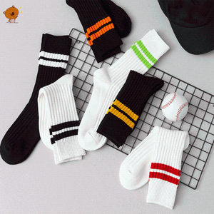 Chaussettes pour hommes 2 paires coton couleur unie rayure moyenne à travers simple épais respirant fil absorbant la sueur sport