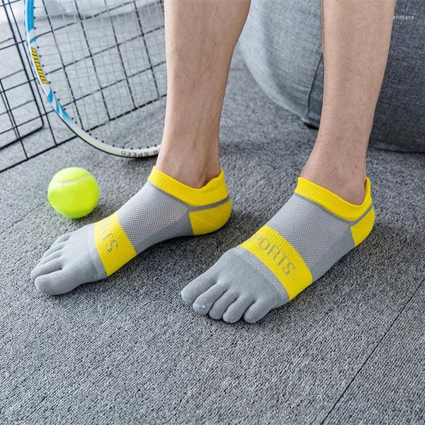 Calcetines para hombres 2 pares Moda Algodón Cinco dedos Deportes para hombre Calcetín transpirable Shaping Anti Fricción Fútbol Baloncesto con dedos de los pies