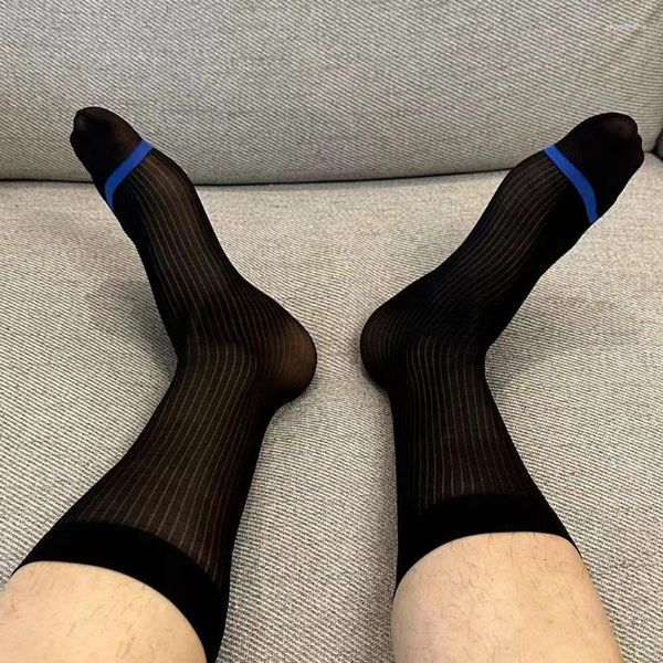 Chaussettes masculines 2 paires hommes sexy mince érotique transparent bande transparente bassages mous de style japonais