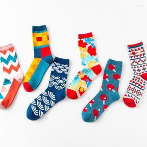 Chaussettes pour hommes 2022 coton drôle Couple Harajuku feuilles équipage décontracté heureux pour hommes Art flamant mode mignon Hipster chaussette