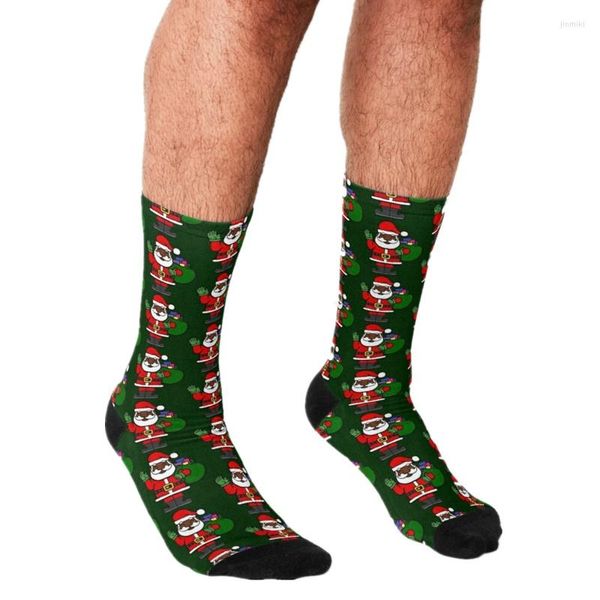 Chaussettes pour hommes 2022 drôle hommes noir père noël motif de noël imprimé Hip Hop hommes heureux mignon garçons Style de rue fou pour