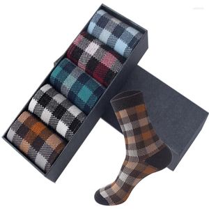 Herensokken 2022 Hoogwaardige mannen Casual Business Fashion Plaid Autumn Winter Katoen Long Warm Harajuku Geschenken