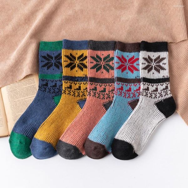 Calcetines para hombres 2023 Otoño e invierno 5 pares Cabeza inalámbrica Doble aguja Colorido Octágono Hombres Moda casual Lana cálida