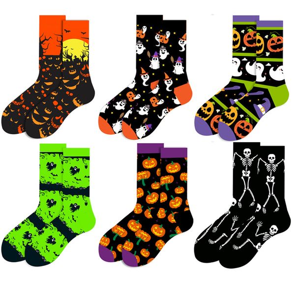 Chaussettes pour hommes 2023 Amusant imprimé personnalité dessin animé crâne tête de citrouille chauve-souris maman Alien Halloween décoration Cosplay fête 230829