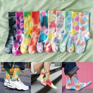 Chaussettes homme 2023 Tie-Dyed Skate Coton Hommes Femmes Daisy Chaussette Genou-Haute Drôle Course Randonnée Tie Dye Harajuku Hip Hop Heureux