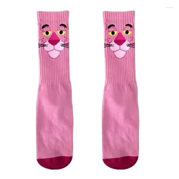 Chaussettes pour hommes 2024 Dessin animé Femmes Rose Léopard Tête Bas Coquine Coton Ins Mode Personnalité Rue