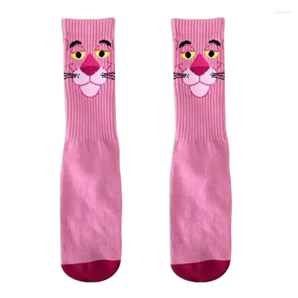 Calcetines para hombres 2024 Dibujos animados Mujer Pink Leopard Head Medias Travieso Algodón Ins Moda Personalidad Calle