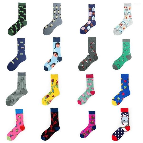 Chaussettes pour hommes 28 camions de mode montres cash moto hommes d'affaires heureux marine jaune rue skateboard cadeau drôle garçons mâle C316s