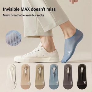 Herensokken 2pairs Hollow Out Mesh Ice Silk Sock Thin Low Cut Enkle Cotton Sweat Absorptie Non-Slip Boat Men