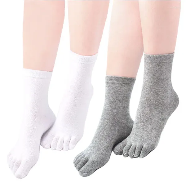 Chaussettes pour hommes 2 paires de couleur unie Tube moyen Cinq doigts pour femmes Hommes Toe Coton Split Sweat Déodorant Sports