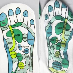 Calcetines para hombre, 2 uds., masaje de fisioterapia de acupresión, alivia los pies, punto cansado inglés, calcetín de reflexología con ilustración completa