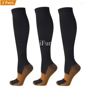 Chaussettes masculines 3 paires Copper Compression Femmes hommes Anti-fatigue Relief de la douleur graduée unisexe bassages genoue 15-20 mmHg