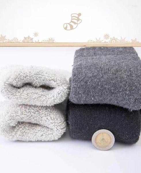 Calcetines para hombres 3 par / lote hombres mujeres súper grueso calcetín sólido lana merino contra la nieve fría Rusia invierno cálido divertido feliz