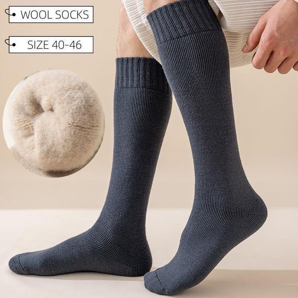 Chaussettes pour hommes 3 paires hiver épais chaud genou haute laine qualité mérinos mollet Harajuku rétro cachemire neige hommes 230912