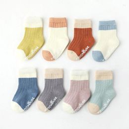 Chaussettes pour hommes 3 paires/0-3 ans bébé printemps mince coton couleur bloquant mi-cuisse antidérapant respirant bas pour enfants