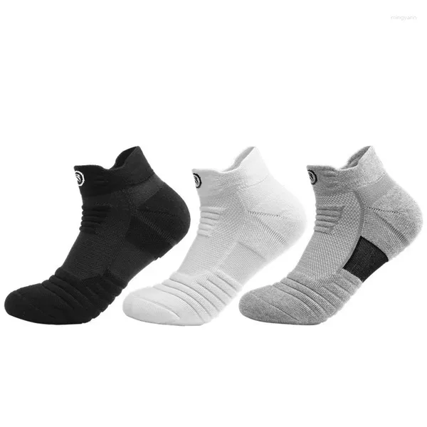 Calcetines para hombres 3 pares de baloncesto toalla engrosada fondo profesional corriendo ciclismo deportes negro blanco tobillo corto