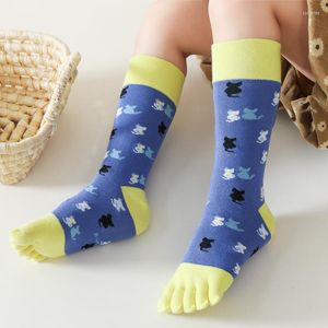 Calcetines para hombres 3 pares niños cinco dedos pantorrilla lindo dibujos animados largo tubo alto punta dividida bebé niños otoño invierno algodón cálido