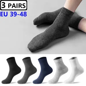 Chaussettes pour hommes 3 paires de haute qualité coton peigné hommes robe plus taille noir long business classique couleur unie mâle extra large47 48