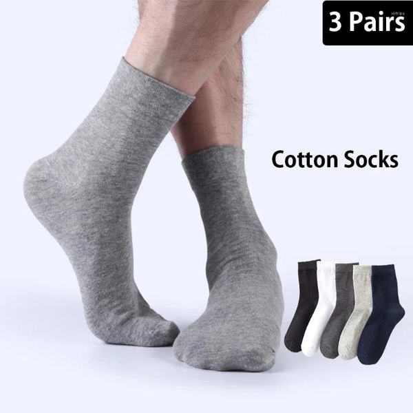 Calcetines para hombres 3 pares de algodón de alta calidad Hombres Color sólido Negro Blanco Clásico Deportes Mid Tube Cómodo Negocio Casual