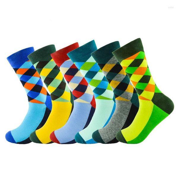 Chaussettes pour hommes 3 paires longues pour hommes couleur vive motif géométrique mi-mollet Skateboard rue mode Sport grande taille US 7-12