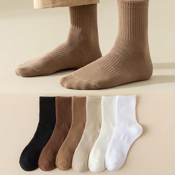 Calcetines para hombre, 3 pares, de algodón para otoño e invierno, para deportes de medio muslo, Ins Tide, tubo largo, japonés, antiolor, engrosamiento, cálido