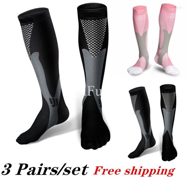 Calcetines para hombre 3 PARES / SET Calcetines Medias de compresión Atlético Hombres Mujeres Venas varicosas Enfermería graduada Correr