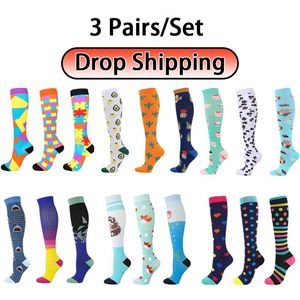 Chaussettes pour hommes 3 paires/ensemble Compression femmes hommes genou haut 20-30 MmHg œdème diabète varices course sport bas goutte