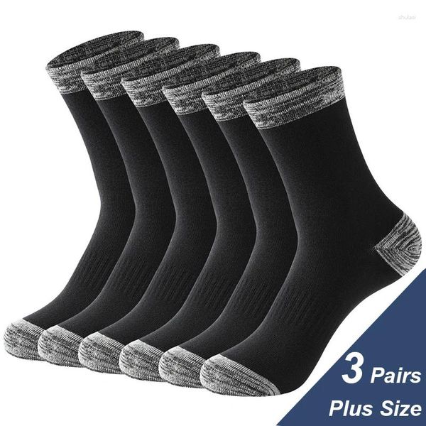 Calcetines para hombres 3 pares Invierno Hombres Algodón Negro Ocio Negocio Largo Caminar Correr Senderismo Térmico para hombre Talla grande 42-48