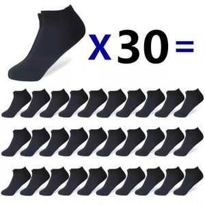 Herensokken 30pairsmen's Socks Boat Socks Solid Color Business Sokken ondiepe mond Ademende zachte sokken geschenken en enkelsokken groothandel 230301