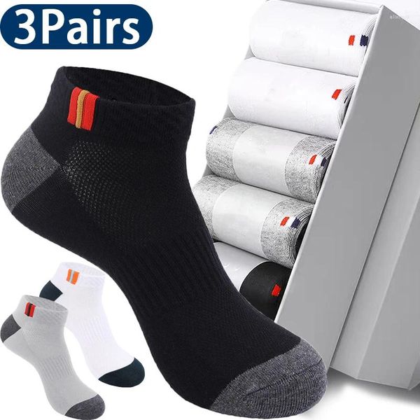 Chaussettes pour hommes 3 paires marque coton noir doux respirant sport d'affaires bateau de course couleur unie cheville courte Sox