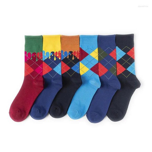 Chaussettes pour hommes 3 paires / hommes avec des hommes avec motif de grille de diamant personnalisé confortable aux chaussettes en bambou à mi-mollet.3 paires