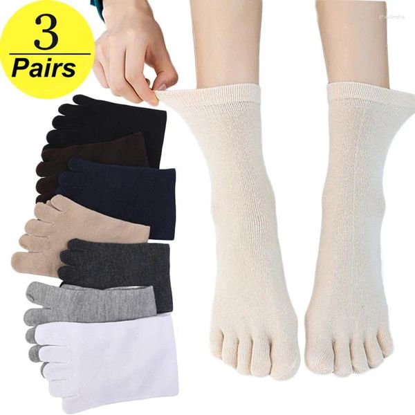 Calcetines para hombres 3 pares hombres mujeres algodón cinco dedos color sólido negro blanco transpirable dedo del pie deportes corriendo equipo sudor desodorante calcetín