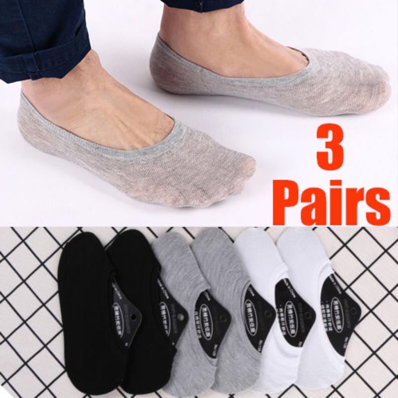 Meias masculinas 3Pairs/Set Men Men Invisible Boat Silica Gel Non Slip Spring e Summer Ultra-Fhin Shallow Low