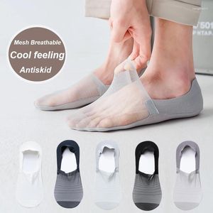 Chaussettes pour hommes 3 paires été invisibles en nylon maille transparente antidérapante respirante élastique soie glacée No Show Sokken