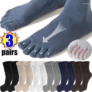 Chaussettes pour hommes 3pairs Toe Long Hommes Sports Courir Solide Casual Coton Séparé Cinq Doigts Chaussette Tube Moyen Bas Antidérapant Crew Sox