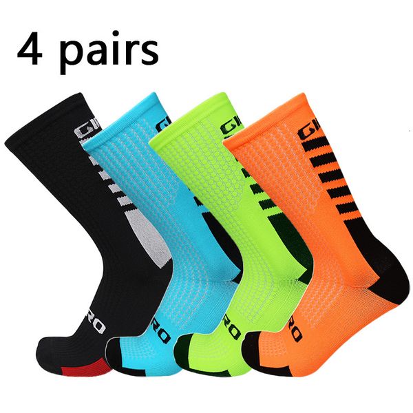 Chaussettes pour hommes 4 paires de chaussettes de cyclisme professionnelles chaussettes de compression de course à pied de vélo de route calcetines hombre futbol 230809