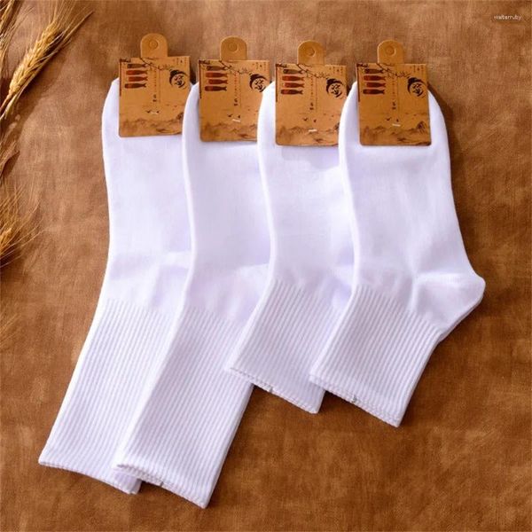 Chaussettes pour hommes 4 paires/pack mi hommes coton hiver printemps blanc noir mâle décontracté doux respirant cheville/mi tube