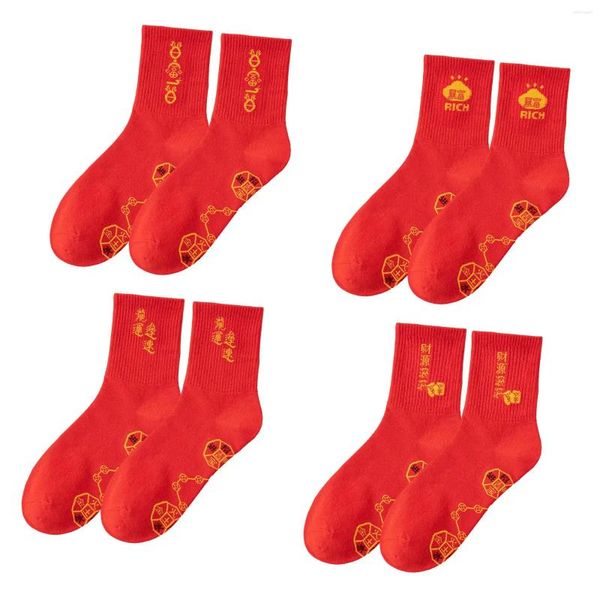 Calcetines de hombre 4 piezas Tubo medio Adultos Ligero Durable Cálido Rojo Para uso diario Compras Voleibol Viaje Regalo de año