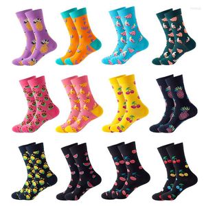 Calcetines de hombre 43 patrones Happy Cotton mujeres Street Skateboard moda chicas vestido Sox fruta estampado Harajuku regalo cereza pera fragancia