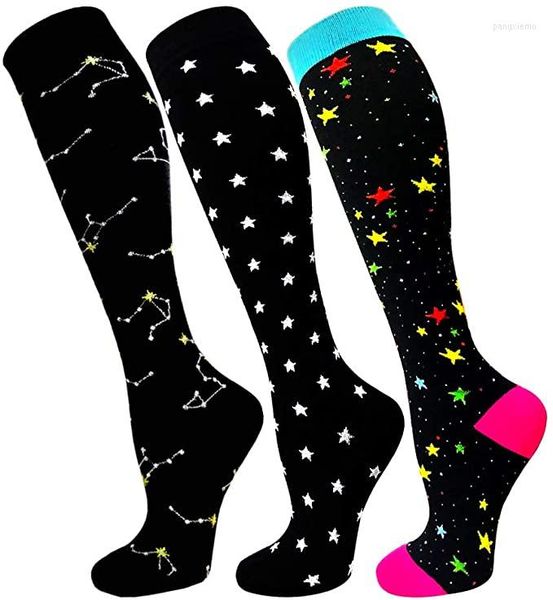 Calcetines para hombres 44 constelación de compresión en color estrellas brillantes estampados de animales unisex para aire libre ciclismo presión larga