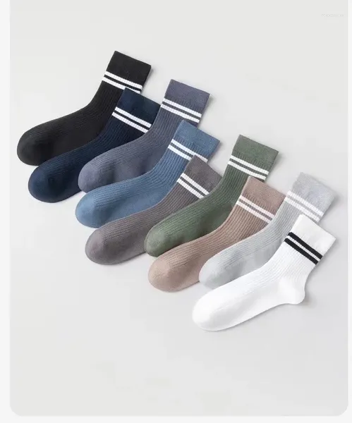 Chaussettes homme 4 paires/lot homme coton chaussette rayé Midtube désossé chaud anti-dérapant antibactérien Confort haute qualité sport