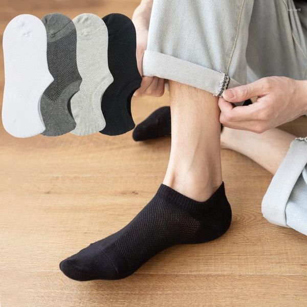 Chaussettes pour hommes 4 paires hommes coton de haute qualité No Show mince invisible silicone antidérapant coupe basse maille respirante bouche peu profonde chaussette de bateau