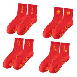 Chaussettes pour hommes 4x coton rouge hommes femmes sport léger mollet moyen pour les festivals de basket-ball cadeau vacances de rue