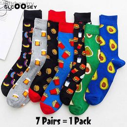 Chaussettes pour hommes 5/6/7 paires/pack coloré hommes Crew Party Crazy coton heureux drôle Skateboard nouveauté robe de mariage pour cadeaux L231016