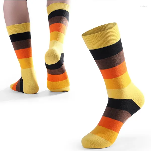 Calcetines para hombre, paquete de 5, mezcla de bambú, equipo grueso, rayas coloridas, vestido suave, medias divertidas novedosas y elegantes, súper