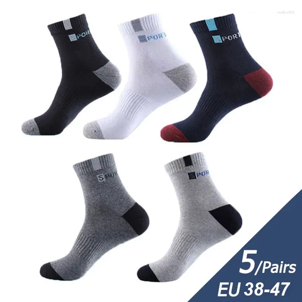 Calcetines para hombres 5 pares Fibra de bambú Otoño Invierno Hombres Transpirable Algodón Deportes Calcetín Desodorante Negocios Talla grande 38-47