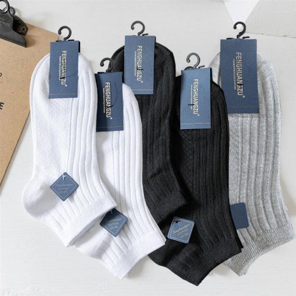 Calcetines para hombre, 5 pares, 1 lote, paquete de algodón, Color sólido, blanco, negro, gris, fino, transpirable, venta al por mayor, conjunto de calcetines de verano para hombre