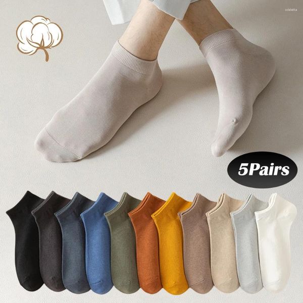 Calcetines para hombre, 5 pares, antiolor, malla sólida, corto, verano, algodón puro, transpirable, Sokken, absorbente de sudor, barco de ocio versátil