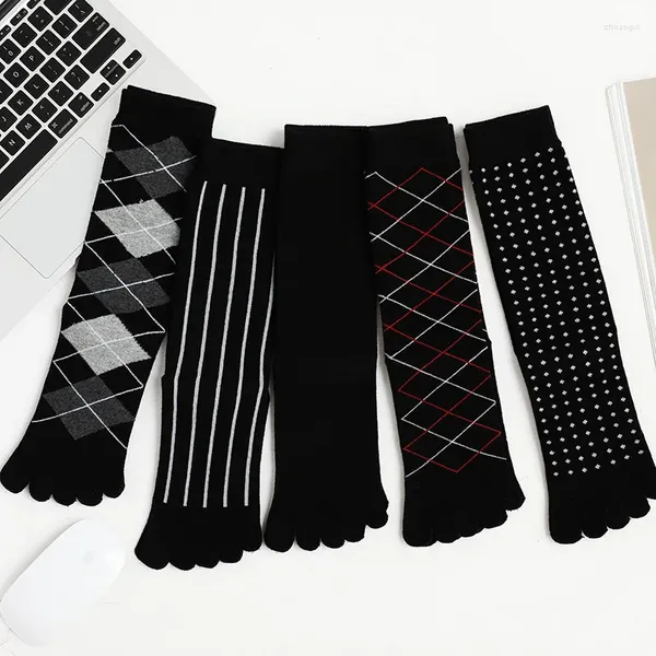 Chaussettes masculines 5 paires noires longues avec orteils plaids classiques cinq doigts coton mo-moque